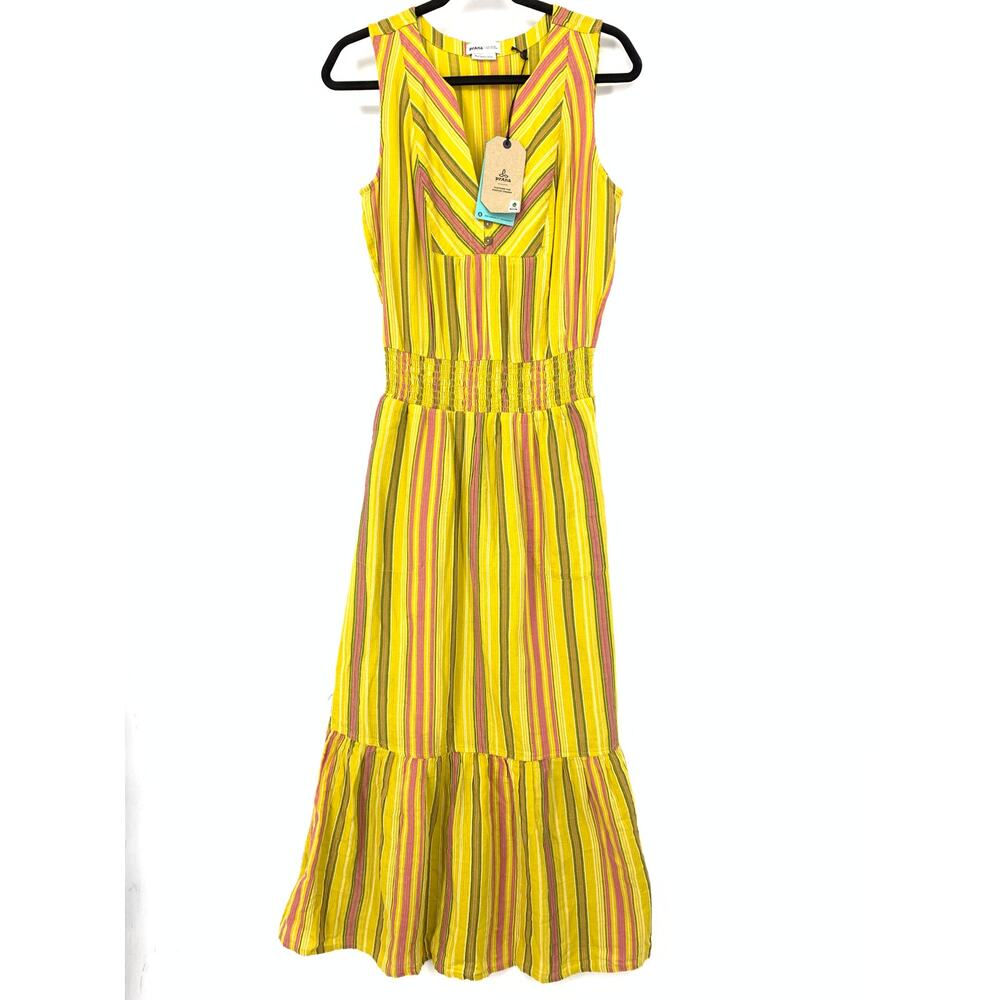 Prana California Dreaming Dress Maxi Length Womens Size XS Leapfrog Stripe NEW